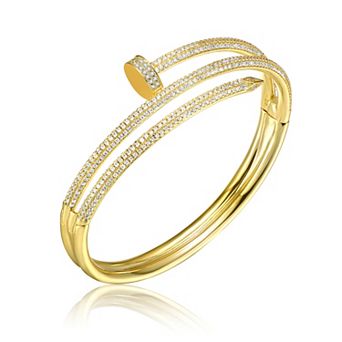 14k Gold Over Silver Clear Cubic Zirconia Bangle Bracelet