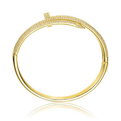 14k Gold Over Silver Clear Cubic Zirconia Bangle Bracelet