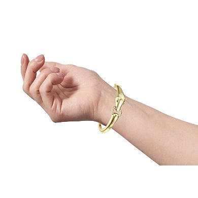 14k Gold Over Silver Emerald & Cubic Zirconia Wild Cat Door Knocker Bangle Bracelet