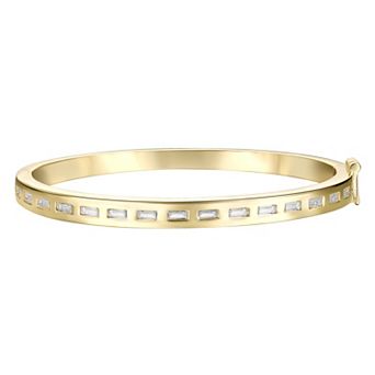 14k Gold Over Silver Bezel-Set Cubic Zirconia Baguette Bangle Bracelet