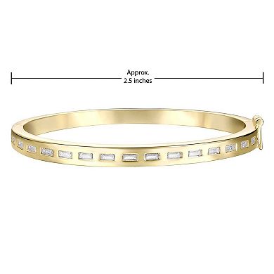 14k Gold Over Silver Bezel-Set Cubic Zirconia Baguette Bangle Bracelet