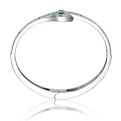 Sterling Silver Emerald & Cubic Zirconia Snake Bypass Coil Wrap Bangle Bracelet