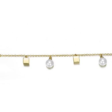 Kids 14k Gold Over Silver Cubed Charms & Cultured Freshwater Pearl Link Bracelet