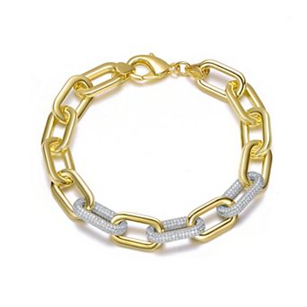 Two-Tone Cubic Zirconia Link Chain Bracelet