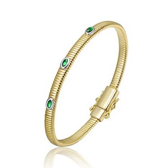 14k Gold Over Silver Colored Cubic Zirconia Bangle Bracelet