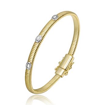 14k Gold Over Silver Colored Cubic Zirconia Bangle Bracelet