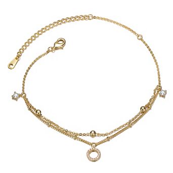14k Gold Over Silver Anklet with Clear Cubic Zirconia
