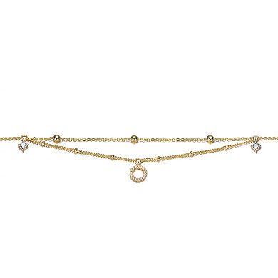 14k Gold Over Silver Anklet with Clear Cubic Zirconia