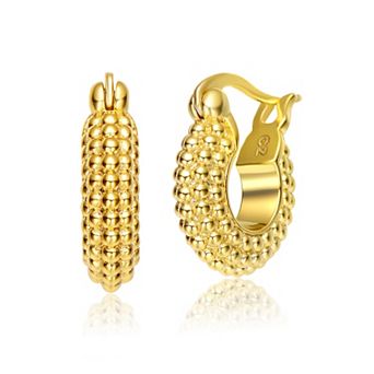 Elegant 14k Gold Plated Bead Hoop Earrings
