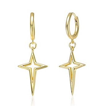 14k Yellow Gold Plated Star Dangle Earrings