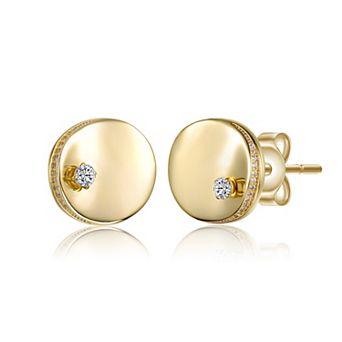 14k Gold over Sterling Silver Cubic Zirconia Elegant Circle Stud Earrings