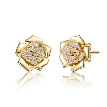 14k Gold over Sterling Silver Cubic Zirconia Accent Flower Earrings