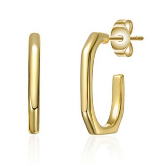 14k Gold over Sterling Silver Open Geometric Tubular C-Hoop Earrings