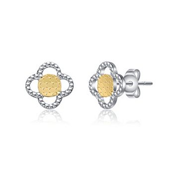 Sterling Silver Two Tone Floral Symphony Stud Earrings