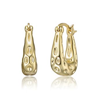 14k Gold over Sterling Silver Openwork U-Shaped Oblong Hoop Earrings