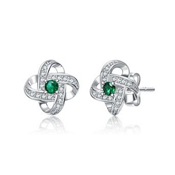 Sterling Silver Cubic Zirconia Swirled Stud Earrings