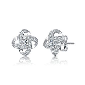 Sterling Silver Cubic Zirconia Swirled Stud Earrings