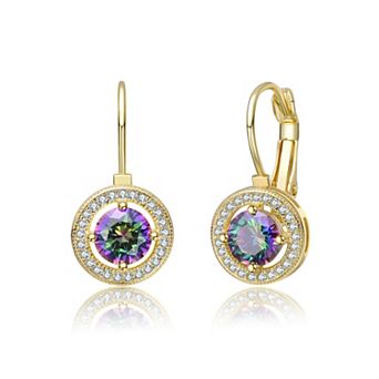 14k Gold over Sterling Silver Round Cubic Zirconia Leverback Earrings