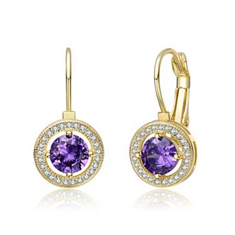 14k Gold over Sterling Silver Round Cubic Zirconia Leverback Earrings
