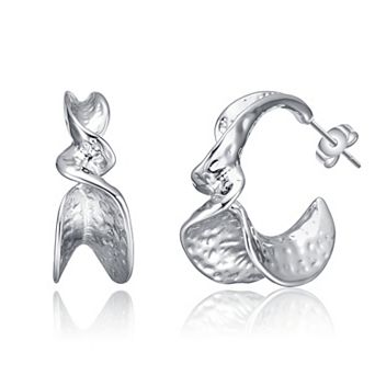 Sterling Silver Cubic Zirconia Twisted C-Hoop Earrings