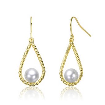 14k Gold over Sterling Silver Freshwater Cultured Pearl Twisted Teardrop Dangle Earrings