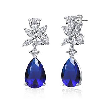 Sterling Silver Cubic Zirconia Teardrop Cluster Earrings