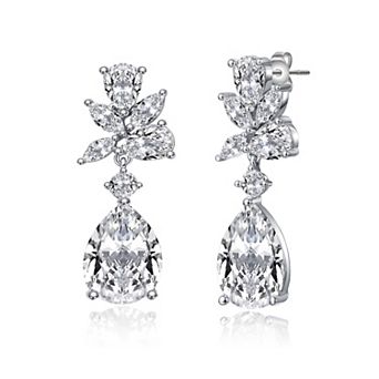 Sterling Silver Cubic Zirconia Teardrop Cluster Earrings