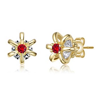 14k Gold over Sterling Silver Gemstone Flower Stud Earrings