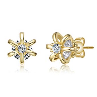 14k Gold over Sterling Silver Gemstone Flower Stud Earrings
