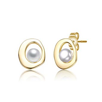 14k Gold over Sterling Silver Freshwater Cultured Pearl Irregularly Round Stud Earrings