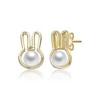Kids 14k Gold over Sterling Silver Freshwater Cultured Pearl Bunny Stud Earrings