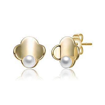 Kids 14k Gold over Sterling Silver Freshwater Cultured Pearl Clover Stud Earrings