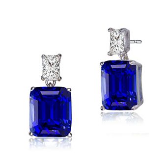 Sterling Silver Cubic Zirconia Rectangle Stud Earrings