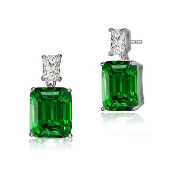 Sterling Silver Cubic Zirconia Rectangle Stud Earrings
