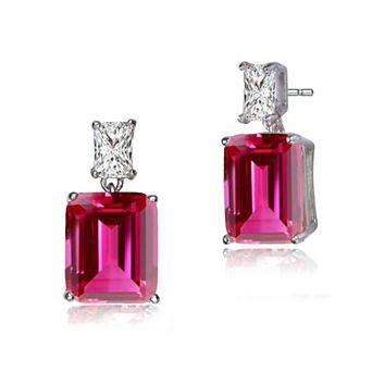 Sterling Silver Cubic Zirconia Rectangle Stud Earrings