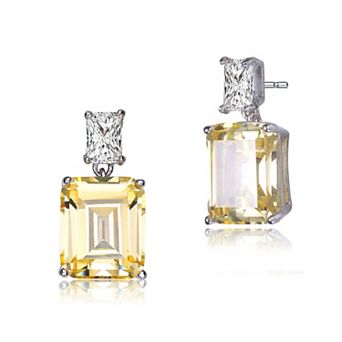 Sterling Silver Cubic Zirconia Rectangle Stud Earrings