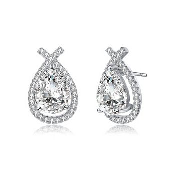 Sterling Silver Cubic Zirconia Oval Drop Earrings