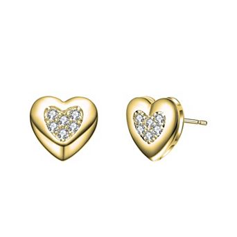 Sterling Silver Cubic Zirconia Lovely Heart Stud Earrings