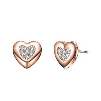 Sterling Silver Cubic Zirconia Lovely Heart Stud Earrings
