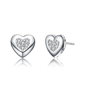 Sterling Silver Cubic Zirconia Lovely Heart Stud Earrings