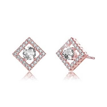 Sterling Silver Cubic Zirconia Halo Stud Earrings