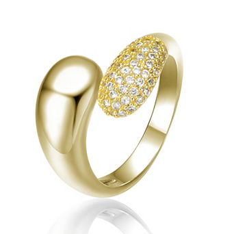 14k Gold Over Silver Cubic Zirconia Teardrop Bypass Ring