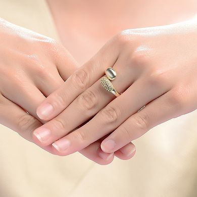 14k Gold Over Silver Cubic Zirconia Teardrop Bypass Ring