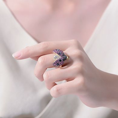 Gold Tone Sterling Silver Pink & Black Cubic Zirconia Ladybug Ring