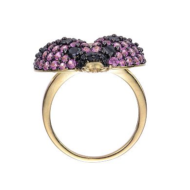 Gold Tone Sterling Silver Pink & Black Cubic Zirconia Ladybug Ring