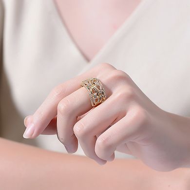 Gold Tone Sterling Silver Cubic Zirconia Chain Link Cocktail Ring