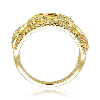 Gold Tone Sterling Silver Cubic Zirconia Chain Link Cocktail Ring