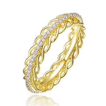 Gold Tone Sterling Silver Cubic Zirconia Chain Band Ring