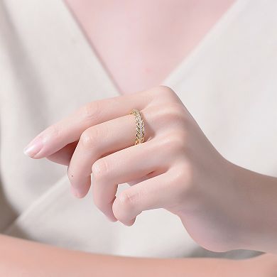 Gold Tone Sterling Silver Cubic Zirconia Chain Band Ring