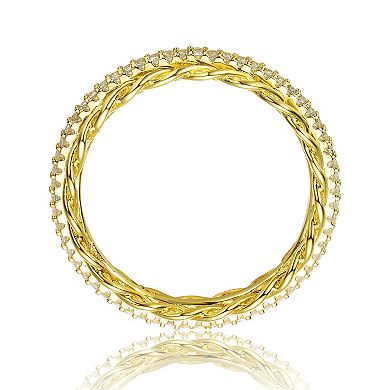 Gold Tone Sterling Silver Cubic Zirconia Chain Band Ring